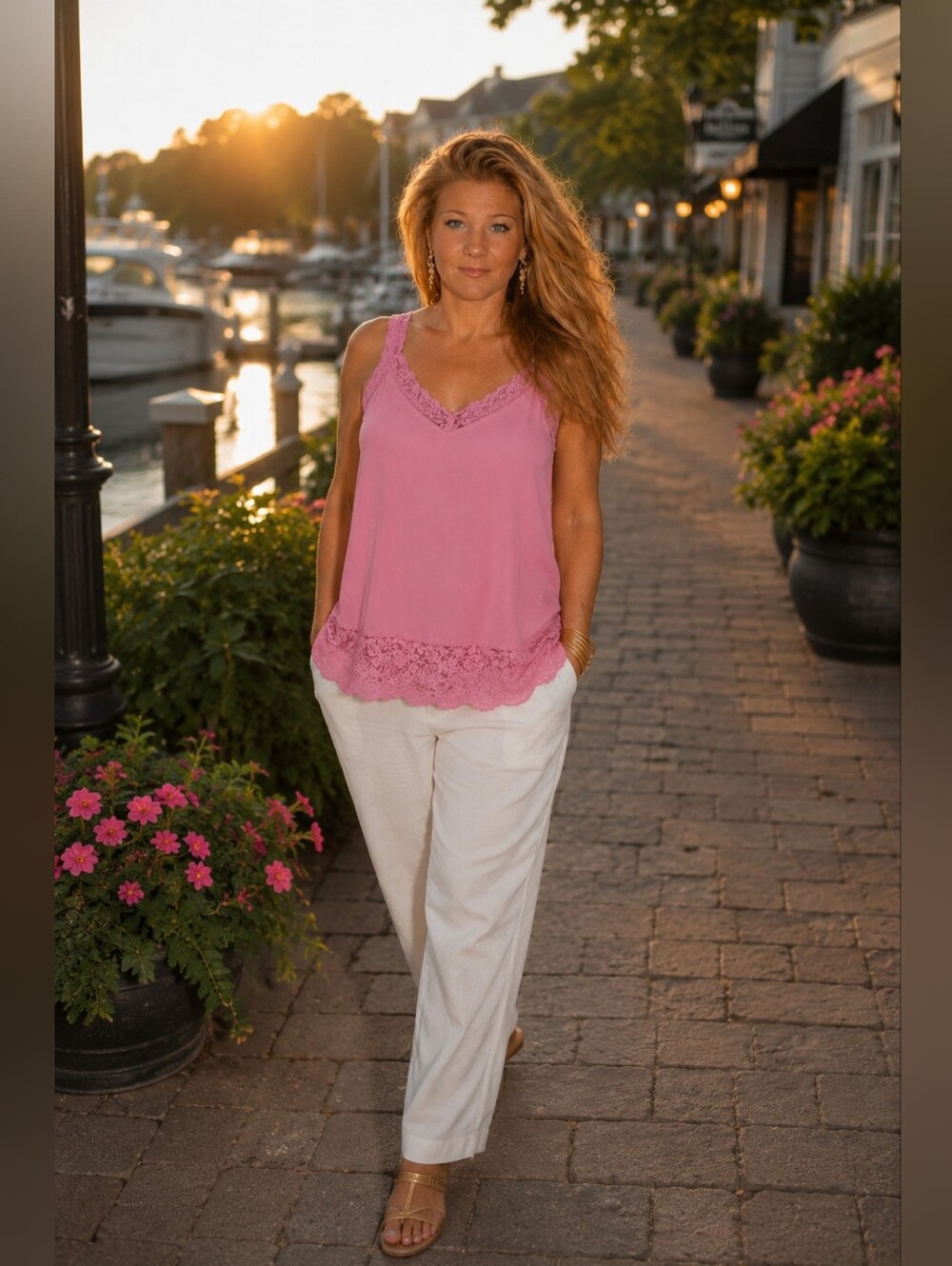 Woman Within Pink Lace Trim Camisole